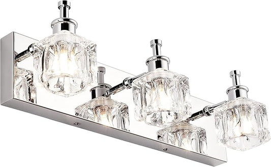 PRESDE Modern 3-Light Bathroom Vanity Lights Crystal Chrome Bathroom Lights Fixture Over Mirror LED Bath Wall Lighting