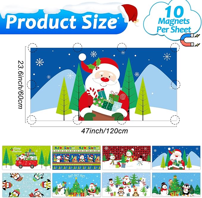 Wiooffen 8Pcs Christmas Fluorescent Light Covers with 80 Magnets Christmas Decoration for Classroom Ceiling Light 4 x 2 Feet Magnetic Lights Covers Filter for Office Hospitals Home Classroom Decor