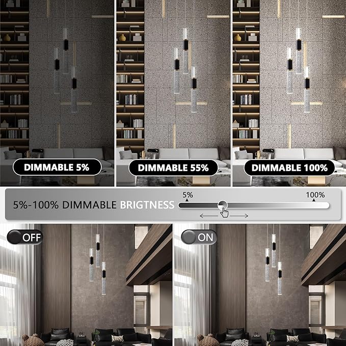 3-Light Pendant Light Kitchen Island, Dimmable Modern Pendant Light Kitchen Island Light Fixture with Remote Controller Luxury Led Chandelier for Dinning Room 3000K-6500K