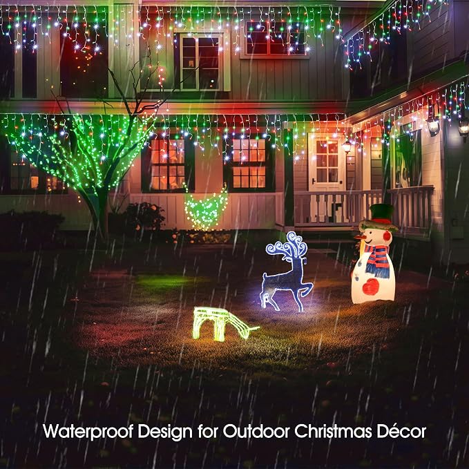WBao Christmas Lights Outdoor, 432 LED 33FT Icicle Lights with 81 Drops, Remote Control, 3 Timer Settings, 8 Modes, Waterproof, Connectable Fairy Lights for Holiday Party Eaves Decor, Red Green White