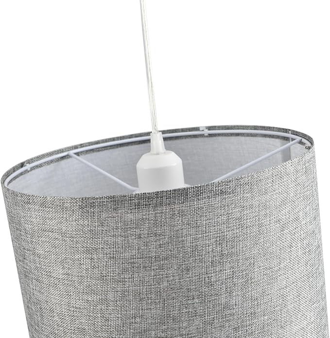 2 Pack Plug in Pendant Light, Hanging Light with 15Ft Clear Cord, On/Off Switch, Grey Fabric Lamp Shade, Hanging Light Fixture for Bedroom, Kitchen, Living Room, Dining Table