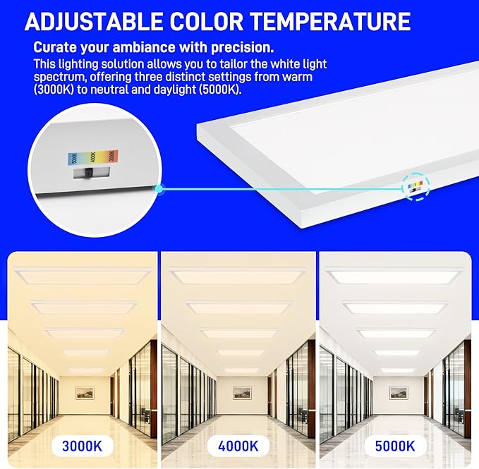 hykolity 1x4 FT LED Flat Panel Light,4800lm 48W Dimmable Edge-Lit Ceiling Lighting Fixture. 3000K/4000K/5000K Built-in Driver Surface Flush Mount Lights for Kitchen Garage,4 Pack