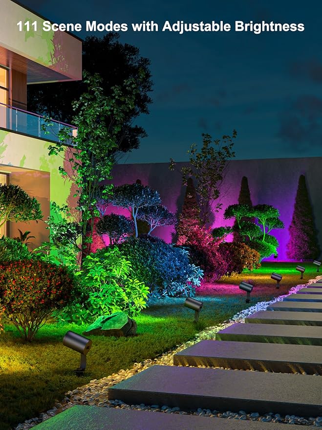 ANGELHALO Smart Landscape Spotlights, 4 Pack RGBW Pathway Lights, 2000LM Dimmable, IP65 Waterproof, Compatible with Alexa, Outdoor Decoration