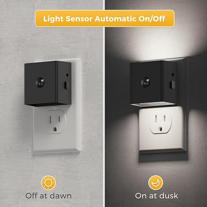 L LOHAS LED Motion Sensor Night Light, [4-Pack] Motion Activated Night Light, Motion Sensor and Dusk to Dawn Sensor, Brightness Adjustable, 5000K Daylight White Nightlight for Bathroom Hallway Kitchen