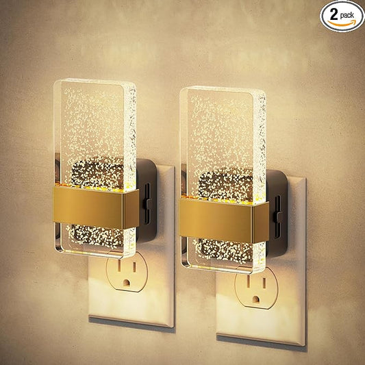 JandCase Night Lights Plug into Wall, Dusk to Dawn Sensor, 3000K Soft White LED, Acrylic Bubble Design, 0-100lm Adjustable Brightness, 2-Pack for Bedroom, Bathroom, Living Room, Hallway