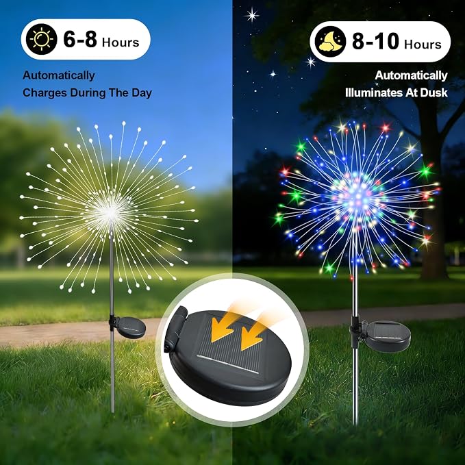 Solar Garden Lights Outdoor, 6 Pack 120 LED Twinkling Firework Lights Decorative with 2 Modes, Outdoor Waterproof Solar Starburst Light for Yard Pathway Planter Patio Decor, Multicolor