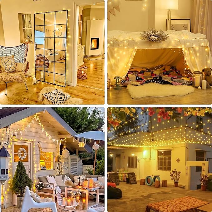 JMEXSUSS 2 Pack 100 LED Warm White Christmas Lights Indoor, Connectable 33ft String Lights Outdoor Waterproof, 8 Modes Clear Wire Christmas String Lights for Classroom Bedroom Party Tree Decorations