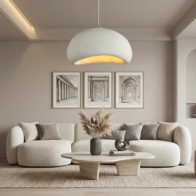 JAYMP 60cm Wabi Sabi Pendant Light for Dining Room Kitchen Island Hallway Restaurant Modern Hanging Lamp E26 Base Japanese Style Bird Nest Shape Lighting Fixture (Matte White,B Shape, 60cm/23.6in)