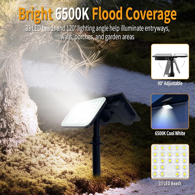 JINXING Solar Spot Lights Outdoor, Motion Sensor Solar Flood Light with Dusk to Dawn, IP65 Waterproof Solar Security Light for Pathway, Front Door, Porch, Yard, Wall, Garden, Stake or Wall Mount