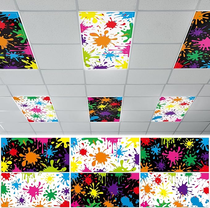6 Pcs Fluorescent Light Covers with 60 Magnets Decorative for Classroom Ceiling Light 4 x 2 Feet Magnetic Lights Covers Filter Easy Install for Office Hospitals & Home Drop Ceiling Supplies (Painting)