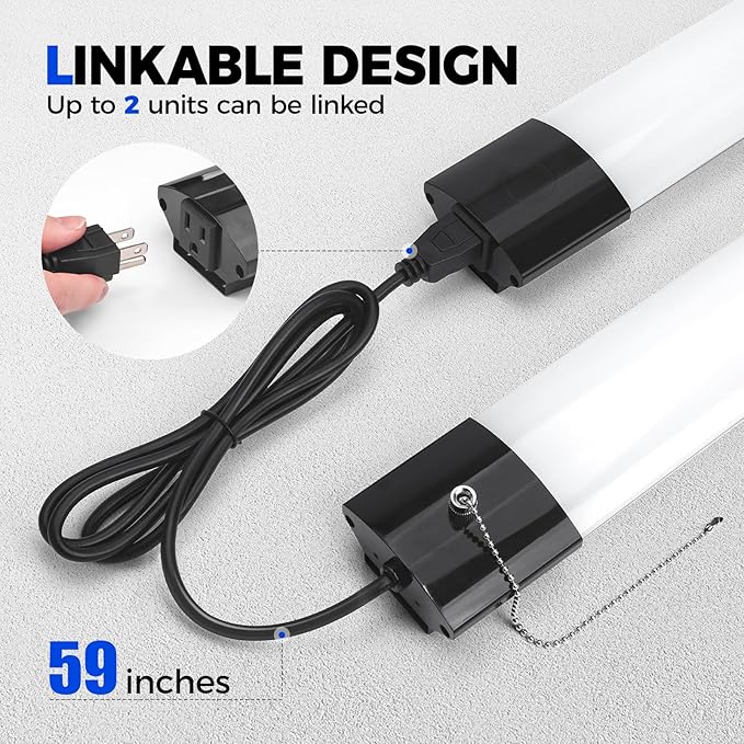 Barrina BS168 168W 8FT LED Shop Lights, 16800LM, 5000K, High Output, Linkable, LED Shop Light for Garage, Workshop, Warehouse, Hanging or Ceiling Mount with Pull Chain Switch, 4 Packs