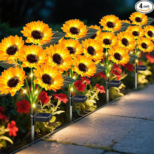 ostritec Sunflower Solar Lights Outdoor Decor, 4 Pack Solar Garden Decor 24 Waterproof Solar Sunflower Outdoor Lights for Garden Patio,Flower Bed, Pathway, Gift for Women, Mom, Grandma