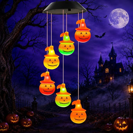 Halloween Decorations, Fall Decor Birthday Gifts for Women, Winzwon Solar Lights Outdoor Wind Chimes for Outside Garden Yard Patio Porch Decor Hanging Pumpkin Autumn Lights