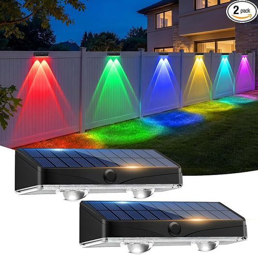 kolpop Solar Fence Lights Outdoor,11 Modes & 9 Colors Fence Lights Solar Powered,IP65 Waterproof, 60LM LED Solar Lights for Patio,Backyard,Outside,Railing,Wall,Nighttime,Party,Pool,2 Pack