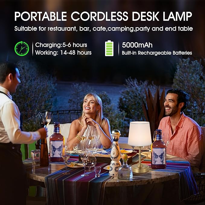 Vintage Gold Cordless Table Lamp with Remote and Touch Control, Wireless Small Led Battery Powered Rechargeable Portable Table Lamp, Dimmable 3 Color Mini Desk Lamp for Home Patio, 1Pack