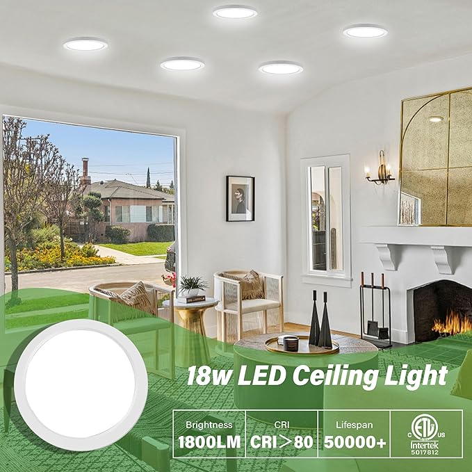 Flush Mount Ceiling Light Fixture - ETL Certified - 9 Inch Dimmable 5000K Daylight White LED, 0.63'' Ultra Thin Round Design for Bedroom, Bathroom, Kitchen, Hallway, Basement, Closet (3-Pack)‌