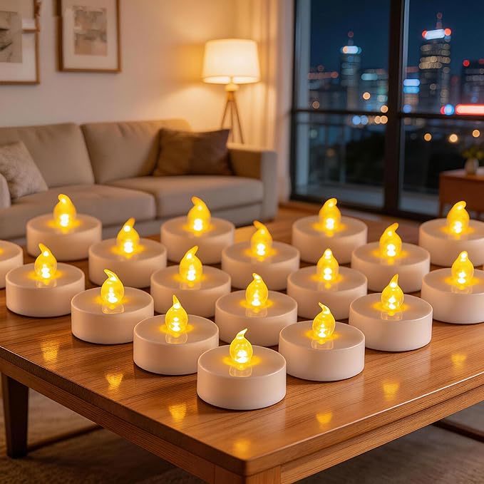 Flameless LED Tea Lights Canadles: 100 Pack Battery Tea Lights, Realistic and Flickering Tealights, Flameless Votive Candles Operated Warm Yellow Electric Fake Candle for Wedding Party Home Decoration