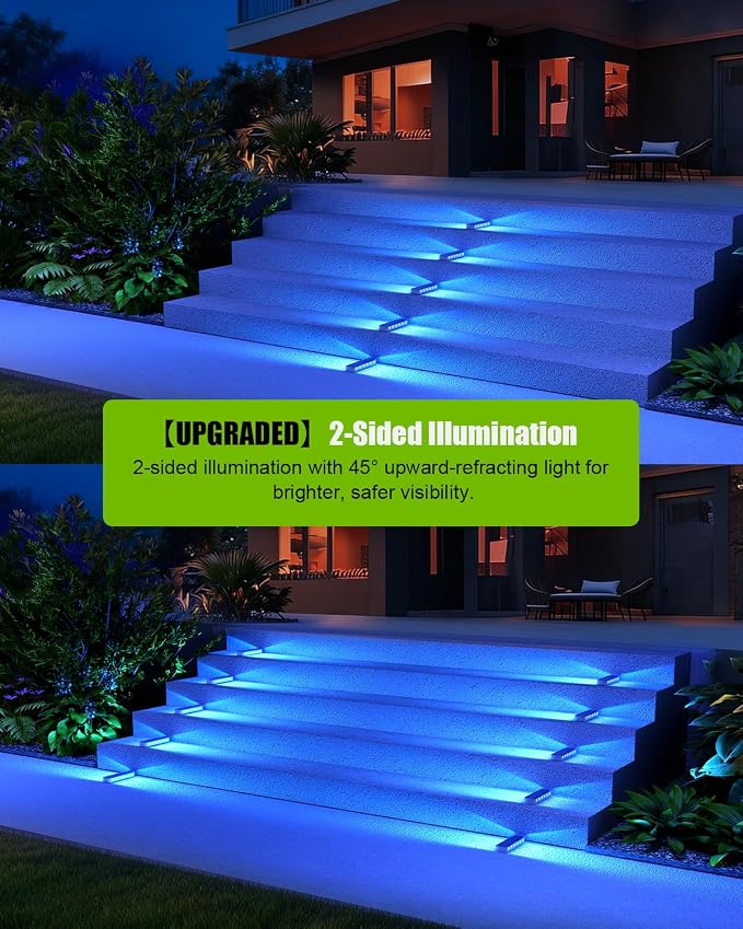 DetarZinLED Blue Solar Lights for Outside 4 Pack, 12 LEDs 2-Sided Illumination Solar Dock Lights Outdoor IP68 Waterproof, Auto On/Off Solar Deck Lights for Steps,Stairs,Driveway,Pathway,Sidewalk,Porch
