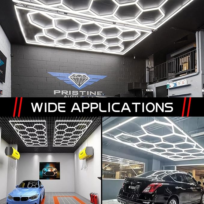 LZHOME Updated Bigger Size Hexagon LED Garage Light: Ultra-Bright Hex Ceiling Lights, Hexagon led Lights for Garage Warehouse Workshop Gym Basement