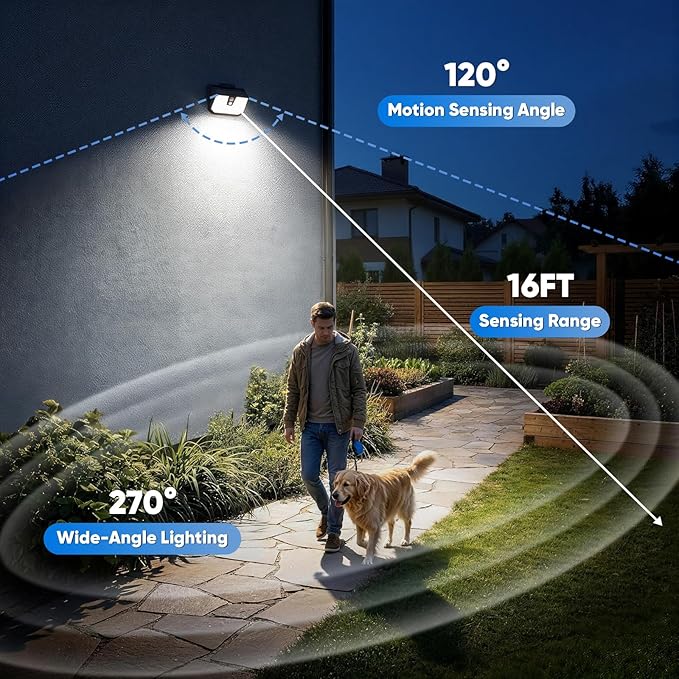 Brightever Solar Lights Outdoor Motion Sensor, 6 Packs Super Bright Solar Fence Lights with 3 Lighting Modes, Solar Powered Security Wall Lights Waterproof for Outside, Yard, Pathway, Garden, Deck