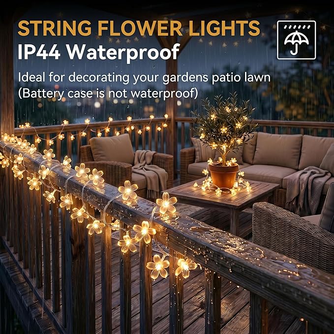 ITICdecor Flower String Lights 15 FT 30 LED Fairy Christmas Lights Battery Operated Indoor&Outdoor Twinkle Lighting Bedroom Decor for Party Wedding Xmas Tree (Warm White)