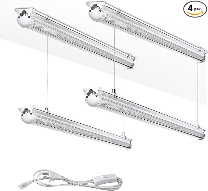 Skymoatled 4Pack 8FT LED Shop Light Garage Lights,100W 6000K 15000LM White Light,Hanging/Surface Mount,Plug and Play,Super Bright T8 Tube Light,Linkable LED Shop Lights for Warehouse Workshop Basement