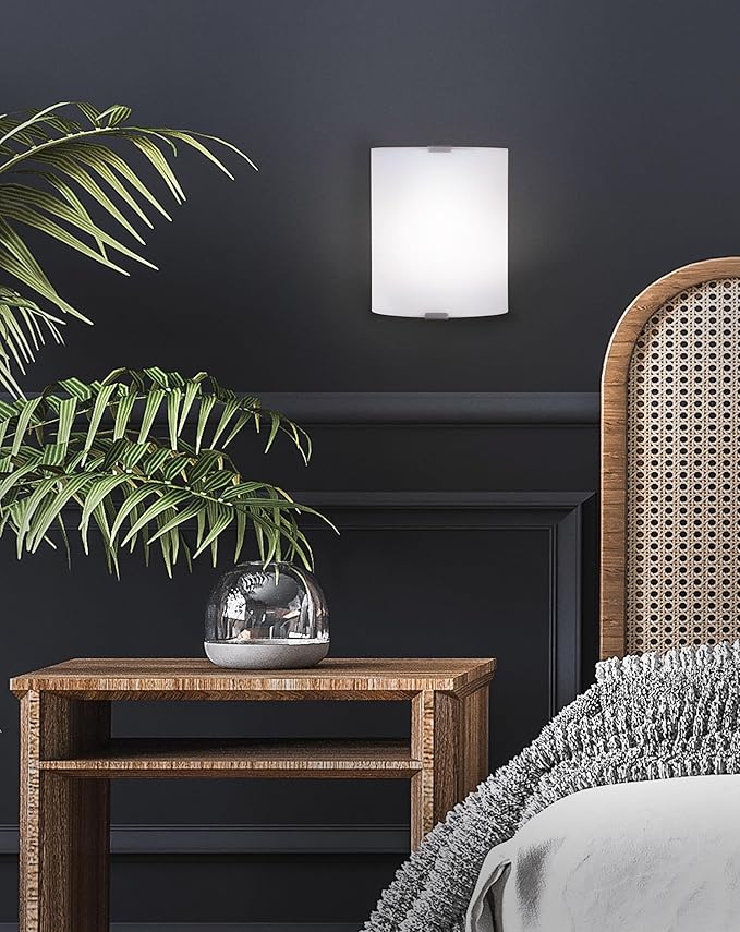 Canarm 1-Light Wall Sconce, Frosted Glass Shade with Gray Accents, Low-Profile Transitional Wall Lighting for Bedroom, Hallway or Living Room