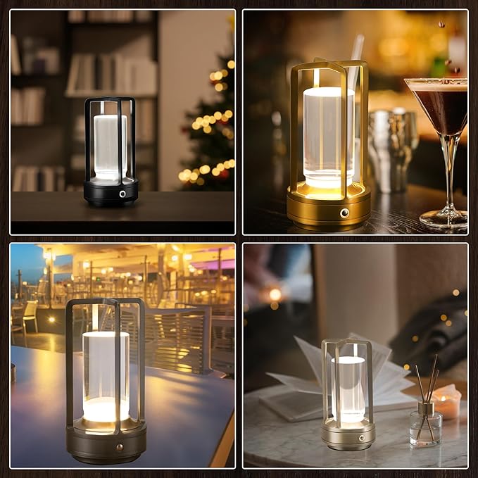 Anxingtools Portable Metal Table Lamp, Cordless Table Lamp, Rechargeable Battery Powered Portable LED Desk Lamp, 3 Color Stepless Dimming Touch, for Bedroom Restaurant Home Outdoor (Grey)