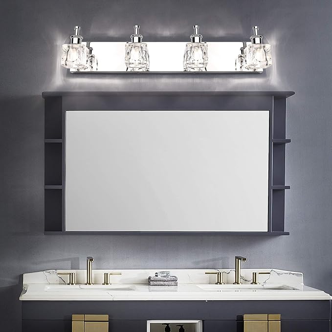 PRESDE Crystal 4-Lights Bathroom Light Fixtures Chrome Vanity Light for Bathroom Modern Bath Wall Lighting Over Mirror LED
