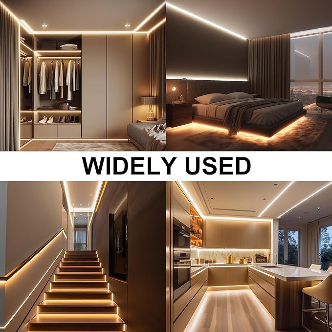 AXMOTUT 65.6ft COB LED Strip Light Warm White, High Bright LED Strips with 320LEDs, RF Remote and UL Power Supply, 3000K Dimmable LED Lights for Bedroom,Kitchen, DIY Home Decoration, 2 Rolls of 32.8ft