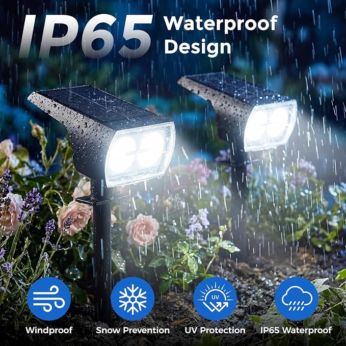 Solar Lights Outdoor Waterproof, 4 Pack 60 LED Solar Spot Lights Outdoor, Dusk to Dawn Light Sensor, 3 Lighting Modes, IP65 for Outside Pathway Yard Garden and Landscape（Cool White）