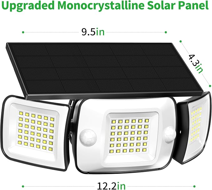 intelamp Solar Flood Lights Outdoor Waterproof, 6000mAh 1200LM Solar Powered Dual Motion Sensor LED Lighting Dusk to Dawn Security Floodlight Exterior with Remote for Outside Garden House Patio