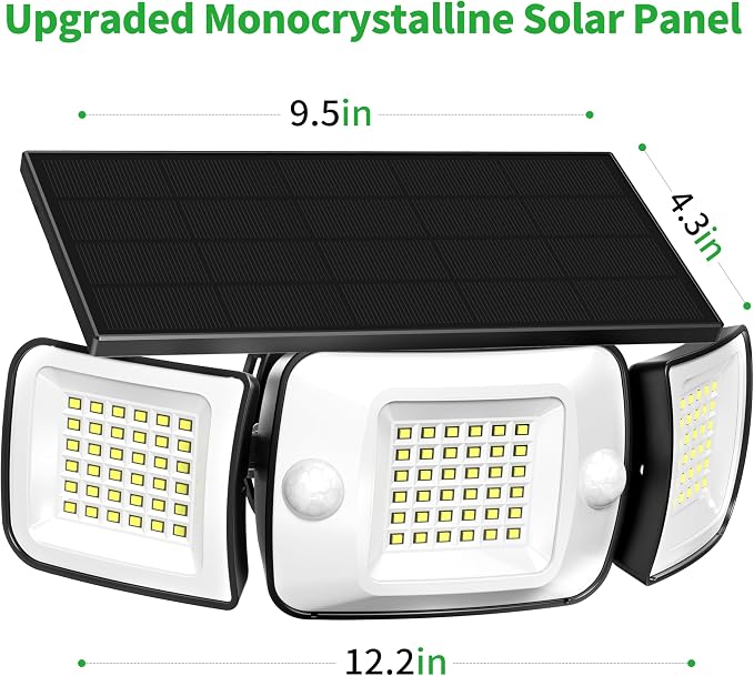 intelamp Solar Flood Lights Outdoor Waterproof, 6000mAh 1200LM Solar Powered Dual Motion Sensor LED Lighting Dusk to Dawn Security Floodlight Exterior with Remote for Outside Garden House Yard Porch