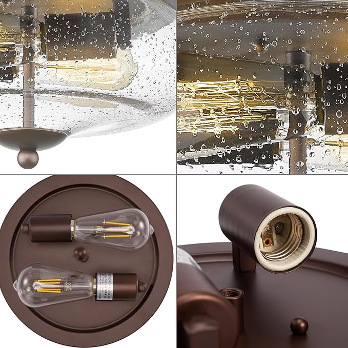 Darkaway Oil-Rubbed Bronze Ceiling Light Fixtures, Indoor Outdoor Flush Mount Ceiling Light with Seeded Glass Shade for Farmhouse Hallway Kitchen Bedroom Porch Living Dining Room