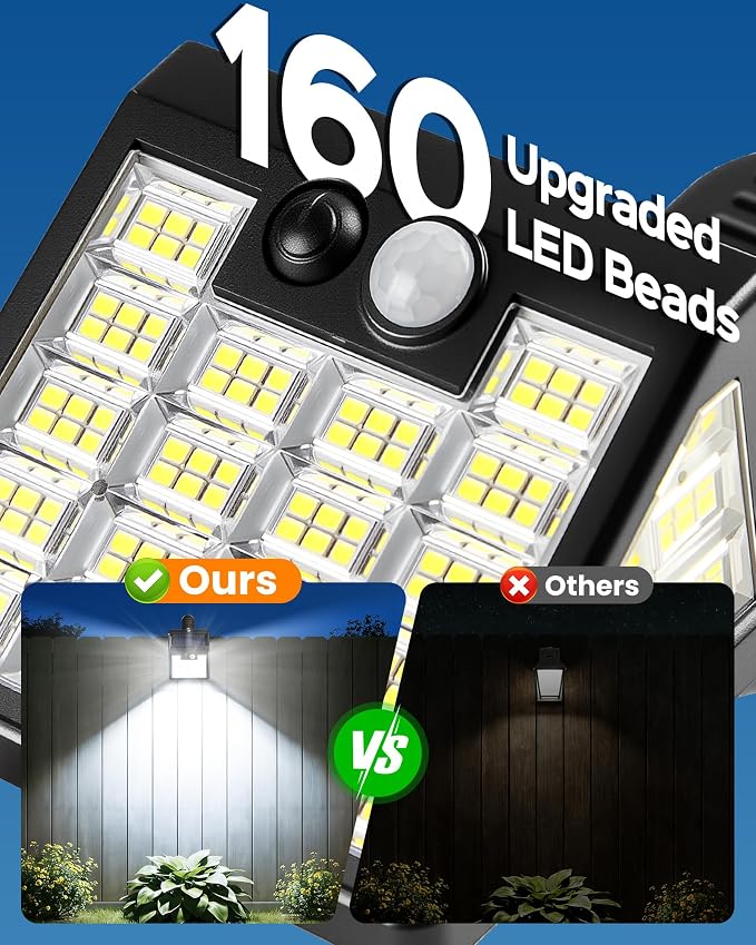 160LEDs Clip on Solar Lights Outdoor, Motion Sensor Outdoor Lights, Clip on Solar Fence Lights Outdoor, IP65 Waterproof Solar Lights for Deck Yard Garden Camping (2 Pack)