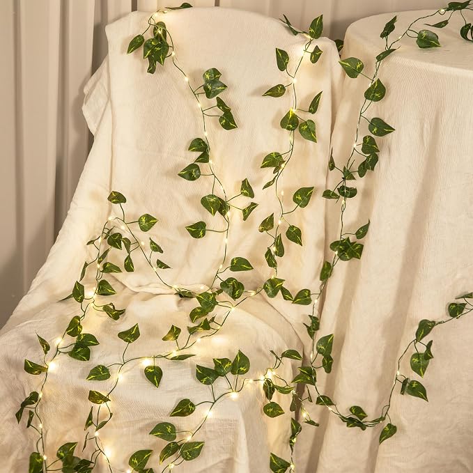 Vine with Fairy Lights, 33ft 100 LEDs Vine Lights Pothos Battery Operated Indoor String Lights, Artifical Garland Leaf Fairy Light Wall Wedding Garden Dorm Bedroom Decor