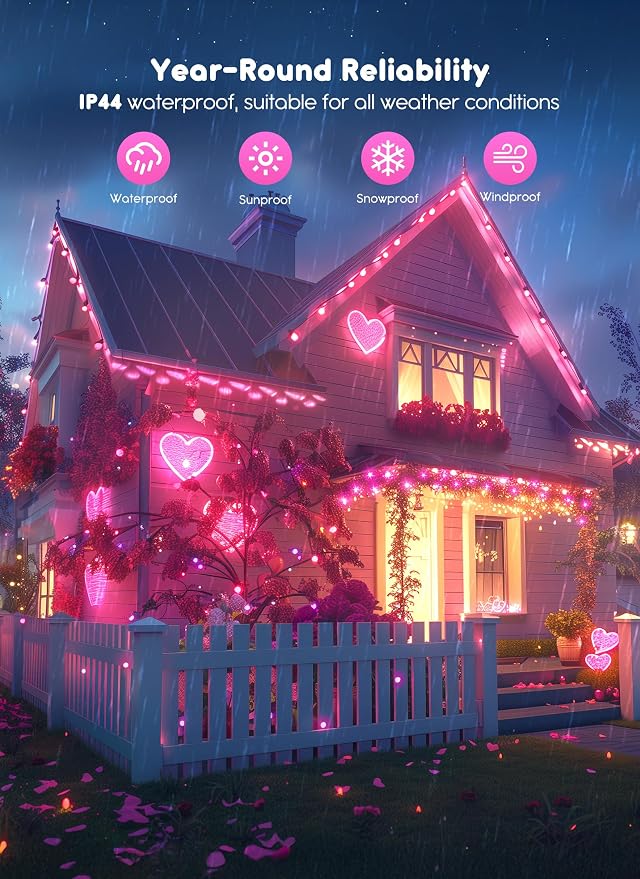 66Ft 200 LED Outdoor String Lights, Pink Fairy Lights Battery Operated with Remote, Waterproof Twinkle Lights for Bedroom Dorm Patio Tapestry Backyard Garden Party Indoor Valentine's Day Decoration