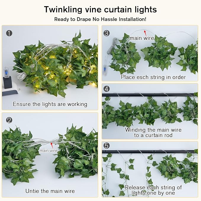 JMEXSUSS Vines Lights for Bedroom, 9.8ft x 9.8ft with Remote, 300 LED Fairy Lights with Vines, Artificial Ivy Curtain Light for Wall Dorm Wedding Indoor Decor (Pack of 2)