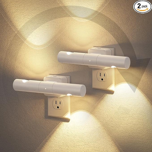 JandCase LED Night Light, 2 Pack Modern Night Lights Plug into Wall, Dusk-to-Dawn Sensor with 3000K Soft White, 0-100LM Dimmable Night Lights for Bathroom/Hallway/Bedroom/Stairway