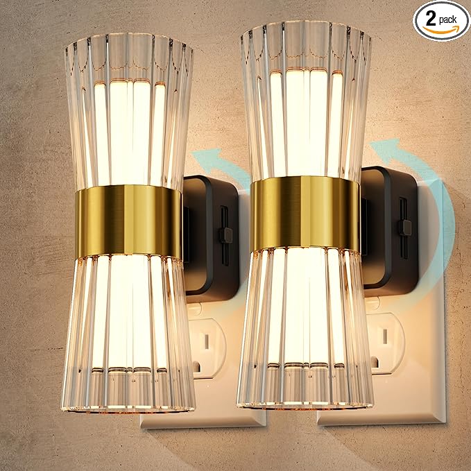 Briignite Night Light Plug into Wall, 2 Pack, 320° Rotation Night Light with Dusk to Dawn Light Sensor, Soft White 3000K, 0-100LM Adjustable Brightness for Use in Bedroom, Hallway