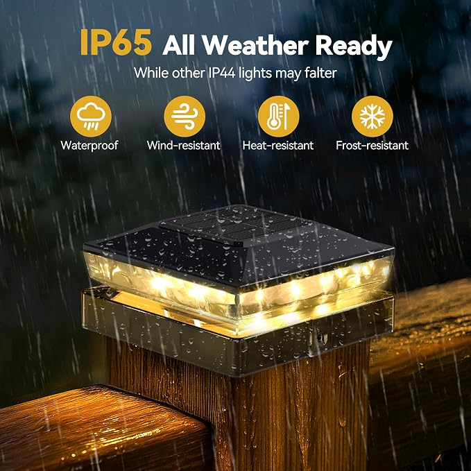 KEILAIMO Solar Post Cap Lights Outdoor, 12 Pack Upgraded Waterproof Deck Fence Post Solar Lights for 3.5x3.5 4x4 5x5 Vinyl/Wood Posts, 10-12 Hours Warm/Cool White Glow for Garden/Patio/Porch - Black