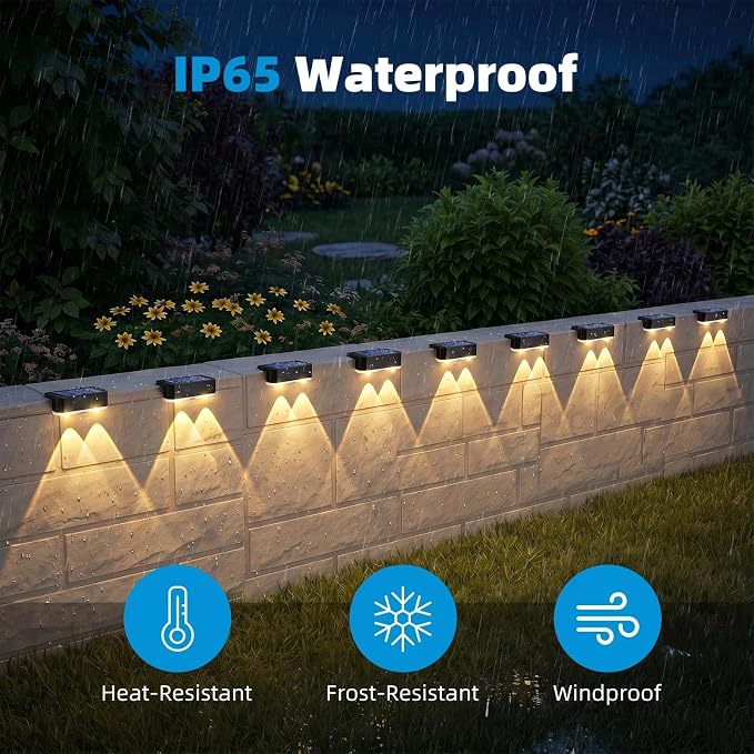 Peasur 8 Pack Solar Fence Lights Outdoor, Railing Light Solar Powered, IP65 Waterproof Led Deck Solar Lights for Outside Backyard Balcony Porch, Warm White