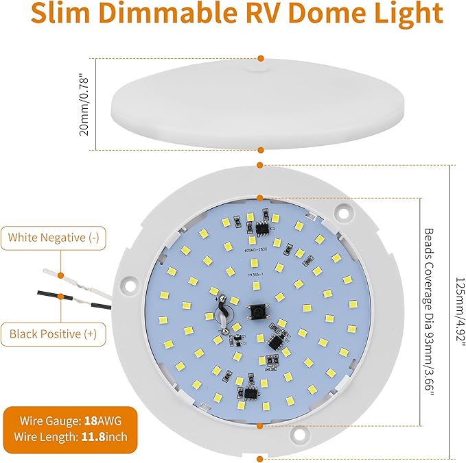 RVZONE RV Lights Interior, 5 Inch RV LED Ceiling Puck Light Dimmable 12 Volt LED Lights, 12V RV Puck Lights Led 4.5W Milky Frosted RV Ceiling Dome Light for Camper Van Trailer Boat
