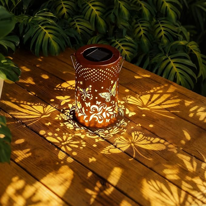 Butterfly Solar Lanterns Outdoor Waterproof Hanging Lights, Butterfly Garden Decor Gifts for Women Mom Grandma, Metal Decorative LED Solar Lanterns for Yard Patio Porch Balcony Garden Decor