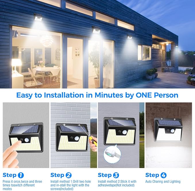Peasur 18 Pack/140 LED Solar Lights, Outdoor Waterproof, 3 Lighting Modes, Motion Sensor, Black