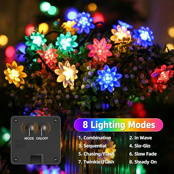 ITICdecor Solar Flower String Lights Outdoor Waterproof 50 LED Solar String Lights for Outside Decorative for Garden Fence Patio Yard Christmas Tree Lawn Party (Multi-Colored)