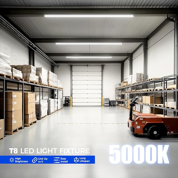 Barrina T8 LED Shop Light 5FT, 50W 6500LM 5000K, Clear Cover, Garage LED Lights Ceiling, V-Shape LED Light Fixture, Work Shop LED Lights for Garage, Warehouse, Basement, ETL Listed, 10 Packs