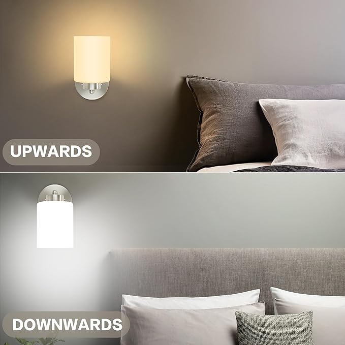 Frosted Wall Sconce Set of Two,Brushed Nickel Bathroom Vanity Lights,Modern Vanity Light,Farmhouse Wall Light Fixtures for Bathroom,Livingroom,Hallway