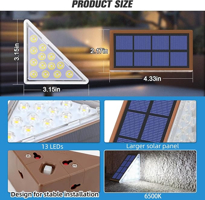 NIORSUN Solar Stair Lights,Cool White Outdoor Step Lights IP67 Waterproof Auto On Off, Outdoor Stair Lights for Steps,Stair,Patio,Yard,Porch,Front Door,Sidewalk,Deck Decor（Brown, 6 Pack）