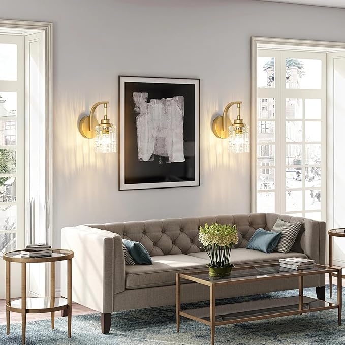 Gold Bathroom Wall Sconce Light,1-Light Vintage Brass Sconces with Clear Glass Shade,Hardwired Wall Mount Lighting for Mirror Bedroom Hallway Kitchen